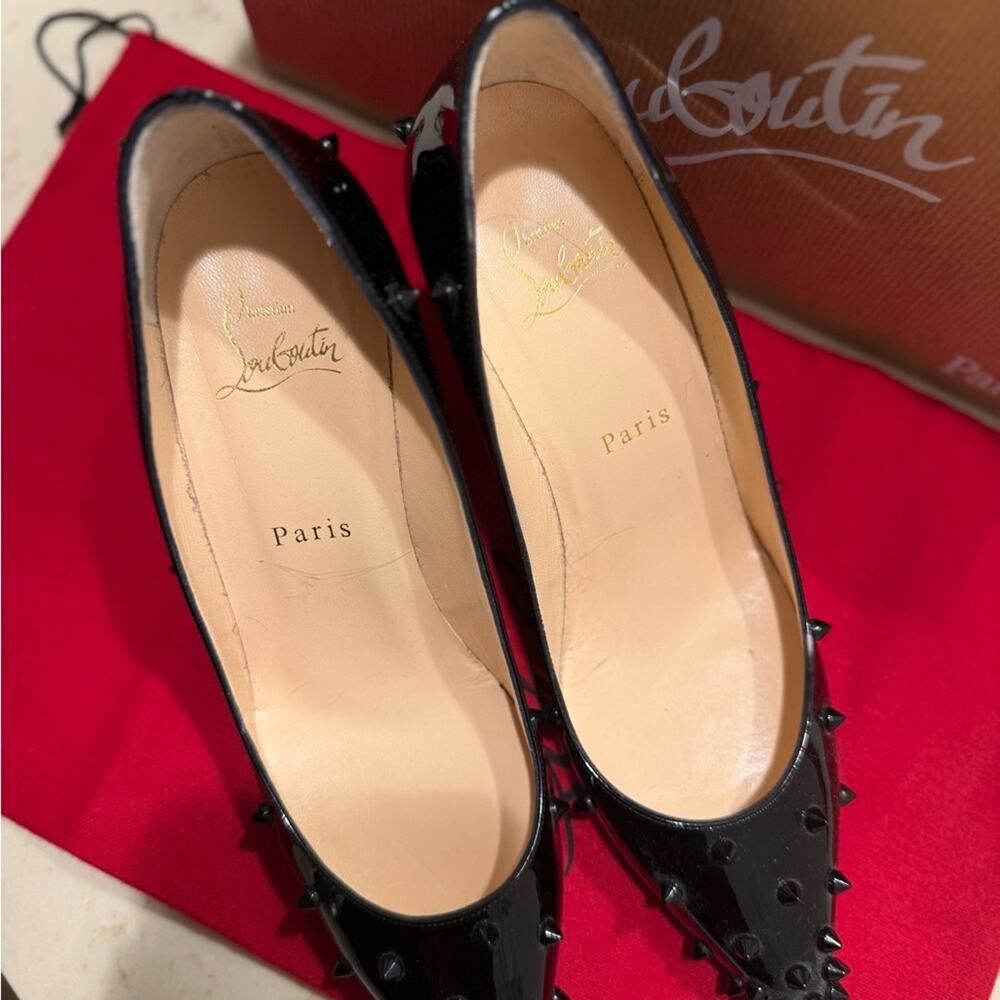 Christian Louboutin Black Patent Studded Pointed Toe Pumps - Picture 8 of 15